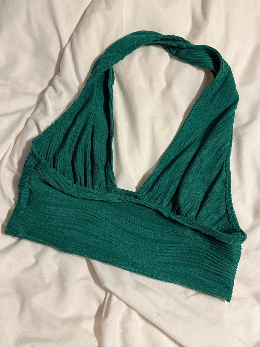 SHEIN Emerald Green Pleated Halter Crop Top
